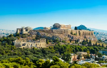Fotobehang Parthenon acropolis tussen pijnbomen Athene Griekenland © sea and sun