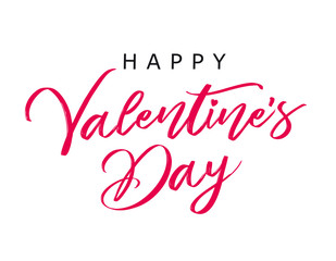 Fototapeta premium Calligraphy Happy Valentines Day banner. Valentines Day greeting card template with typography text happy valentine`s day on white background. Vector illustration