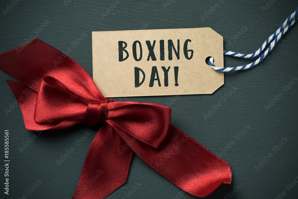 Poster ribbon bow and text boxing day in a swing tag