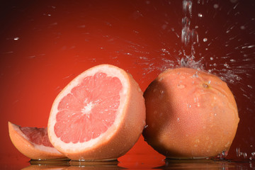 Grapefruit, fruit, splashing water