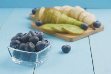 Blueberries close-up. Sliced fruit