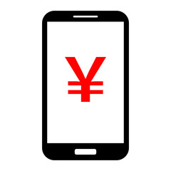 Smartphone with yen (yuan) symbol on screen. Vector icon.