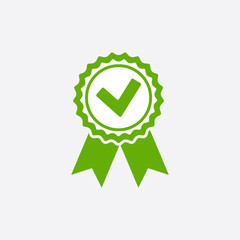 Green approved or certified medal icon in a flat design. Rosette icon. Award vector