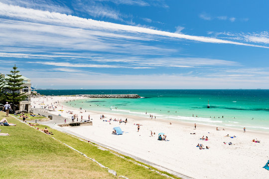 A busy Cottesloe Beach, Perth, Western Australia on a beautiful Summer afternoon. Photographed: December 22, 2017.
