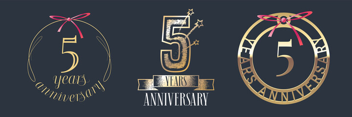 5 years anniversary vector icon, logo set