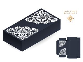 Vector wedding card laser cut template box. Vintage decorative elements. Hand drawn background. Islam, Arabic, Indian, ottoman motifs. Vector illustration