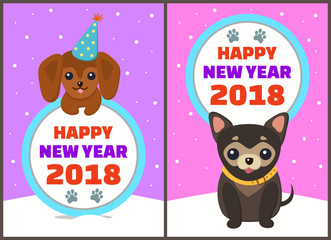 Happy New Year 2018 Dogs Set Vector Illustration
