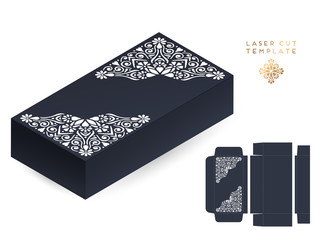 Vector wedding card laser cut template box. Vintage decorative elements. Hand drawn background. Islam, Arabic, Indian, ottoman motifs. Vector illustration