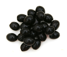 bunch of black olives on a white background
