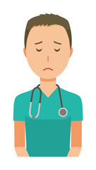 Fototapeta premium A male doctor wearing a green scrub is apologizing