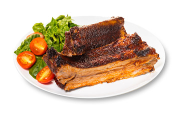 ribs grilled with salad