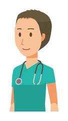 Fototapeta premium A male doctor wearing a green scrub is walking