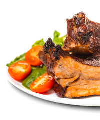 ribs grilled with salad