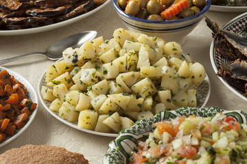Moroccan meal with a variety of dishes