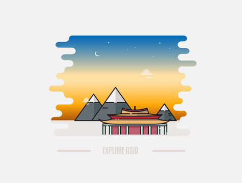 Abstract Chinese landscape with pagoda and mountain on the background vector illustration