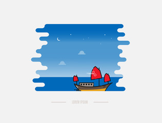 Chinese junk boat cruise in Hong Kong vector illustration