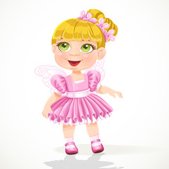 Cute little girl in a pink ballet skirt and wings