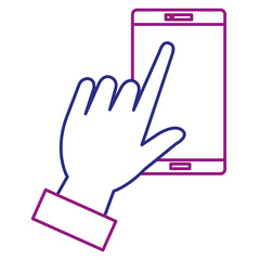 hand human with smartphone device vector illustration design