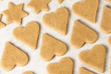 Dough for ginger biscuits. Star and heart. Preparation dessert
