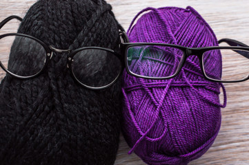 points on yarn. cheerful concept of knitting