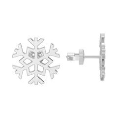 3D illustration isolated  white gold or silver snowflake stud earrings