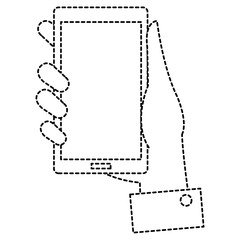 hand human with smartphone device vector illustration design