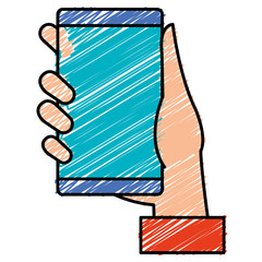 hand human with smartphone device vector illustration design