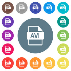 AVI file format flat white icons on round color backgrounds