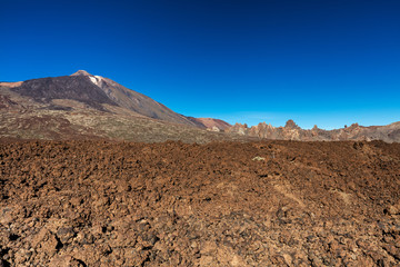 Teide National Park, Tenerife, Canary Islands - colourful soil of the Montana Blanca volcanic ascent trail. This scenic hiking path leads up to the 3718 m Teide Peak, the highest peak in Spain