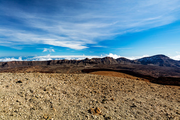 Teide National Park, Tenerife, Canary Islands - colourful soil of the Montana Blanca volcanic ascent trail. This scenic hiking path leads up to the 3718 m Teide Peak, the highest peak in Spain