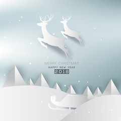 Obraz na płótnie Canvas Merry christmas and Happy New Year greeting card typography flyer template with lettering. Poster, card, label, banner and reindeer design. Vector illustration