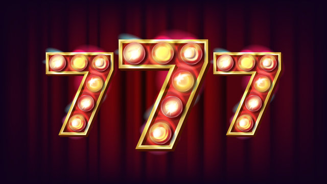 777 Banner Vector. Casino 3D Glowing Element. For Lottery, Poker, Roulette Design. Game Illustration