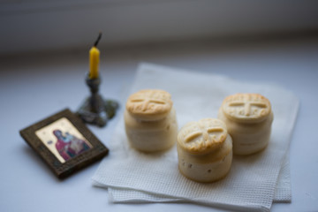 Orthodox prosphora on a napkin