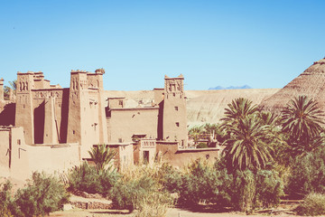 Panorama of Ait Ben Haddou Casbah near Ouarzazate city in Morocco, Africa.