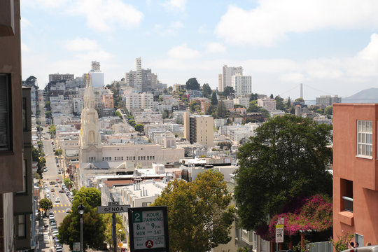 Blick vom Telegraph Hill Ecke Geno Street entlang der Filbert Street.Where: San Francisco, USA.When: 12.07.2015.