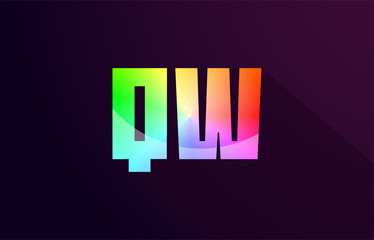qw q w letter combination rainbow colored alphabet logo icon design
