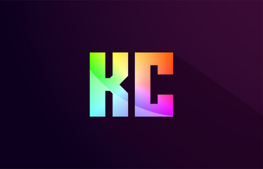 kc k c letter combination rainbow colored alphabet logo icon design