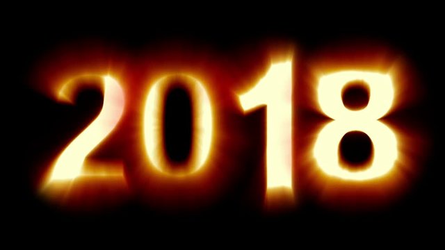 year 2018 - orange light numbers - shimmering and flickering loop animation - isolated