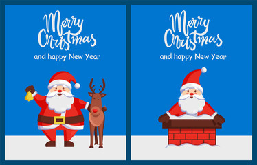 Merry Christmas Happy New Year Posters with Santa