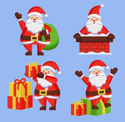 Santa Clauses Set icon Vector Snow Chimney Bag Box