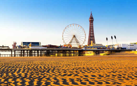 Blackpool Tower and Central Pier Ferris Wheel, Lancashire, England, UK