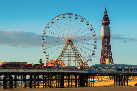 Blackpool Tower and Central Pier Ferris Wheel, Lancashire, UK