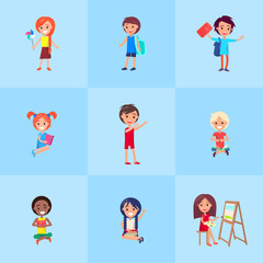 Playful Children Showing Emotions Vector Poster