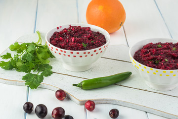 Homemade fresh cranberry salsa.