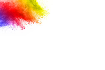 abstract multicolored powder splatted on white background,Freeze motion of color powder exploding.