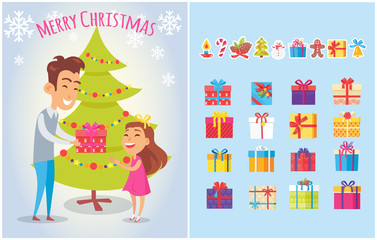 Merry Christmas Postcards Set Piles of Gift Boxes