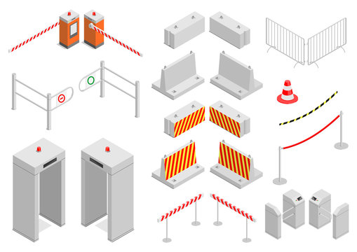 Set of elements infrastructure city safety and security. Different control systems . Isometric. Vector graphics