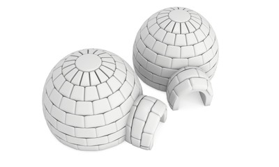 Igloo icehouse isolated on white background 3d render illustration. Snowhouse or snowhut. Eskimo shelter built of ice