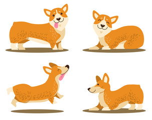 Playing Corgi Dog Set of Icons Vector Illustration