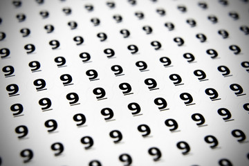  number 9 or nine and white background.